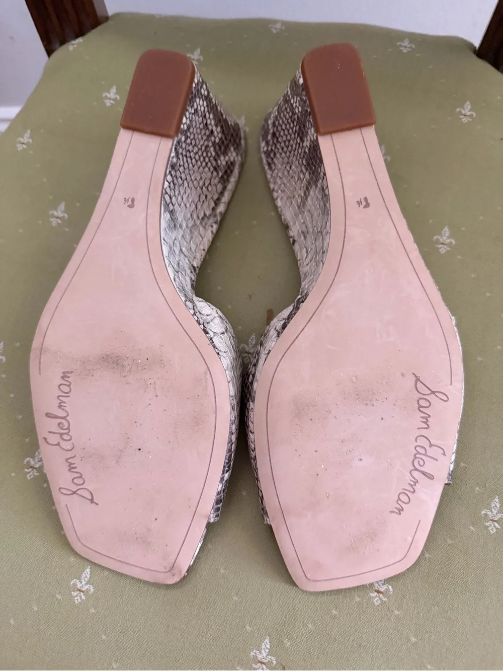 Sam Edelman Snake-Print Slide Mules in Taupe and Beige